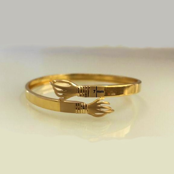 22 kt yellow gold slip-on dubai unisex two hands bracelet bangle - Image 3
