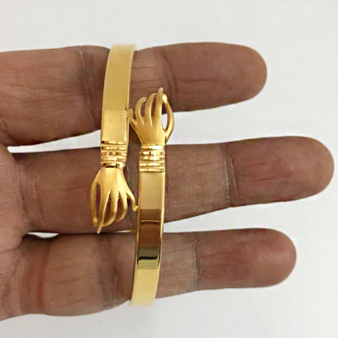 22 kt yellow gold slip-on dubai unisex two hands bracelet bangle