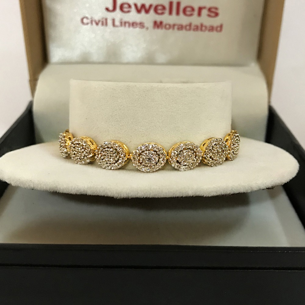 18 kt yellow gold cubic zircon women's bracelet bangle 14.060 grams