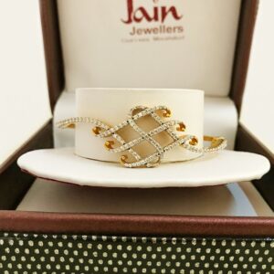 18k yellow gold cubic zirconia hinged oval women bracelet bangle