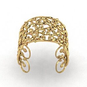 18 kt yellow gold vintage leaves cuff women's bracelet bangle