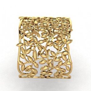 18 kt yellow gold vintage leaves cuff women's bracelet bangle