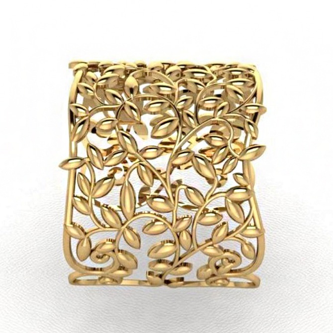 18 kt yellow gold vintage leaves cuff women's bracelet bangle - Image 3