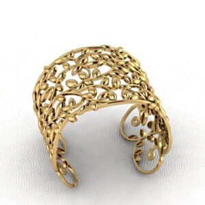18 kt yellow gold vintage leaves cuff women's bracelet bangle