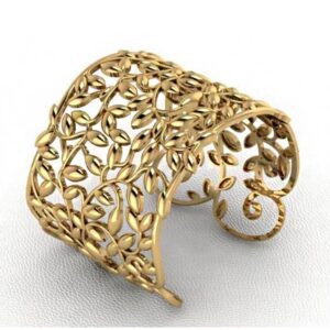 18 kt yellow gold vintage leaves cuff women's bracelet bangle
