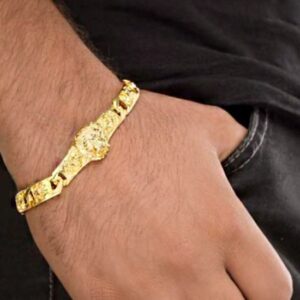 22 kt real solid yellow gold lion men's bracelet 50.630 grams