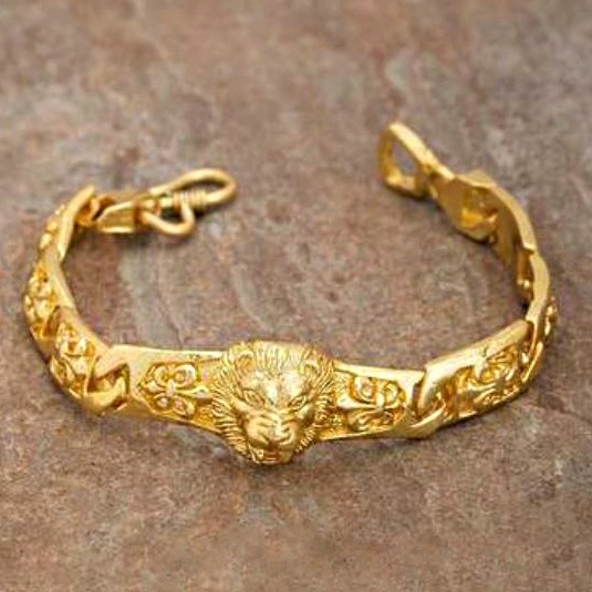 22 kt real solid yellow gold lion men's bracelet 50.630 grams