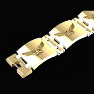 18 kt white gold flying vulture men's bracelet 70 grams