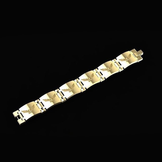 18 kt white gold flying vulture men's bracelet 70 grams