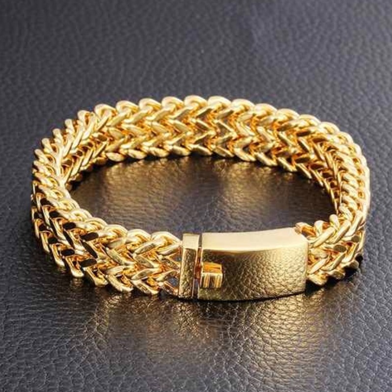 18 kt real solid yellow gold link men's bracelet 48.600 gm