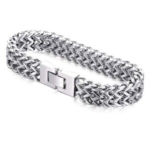18 kt real solid white gold franco chain men's bracelet 62 grams
