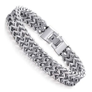 18 kt real solid white gold franco chain men's bracelet 62 grams