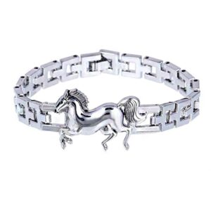 18 kt real solid white gold horse heavy men's bracelet 85 grams