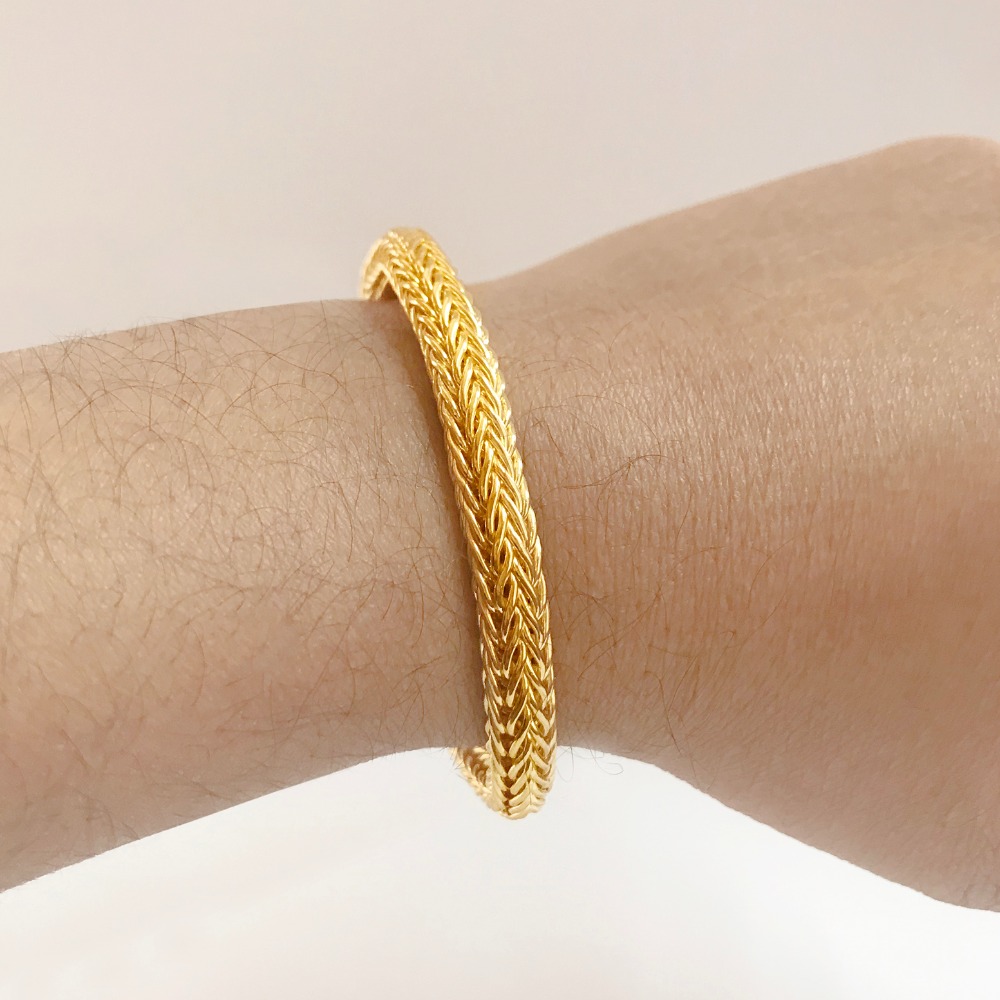18 kt yellow gold braided design men's bracelet 51 grams