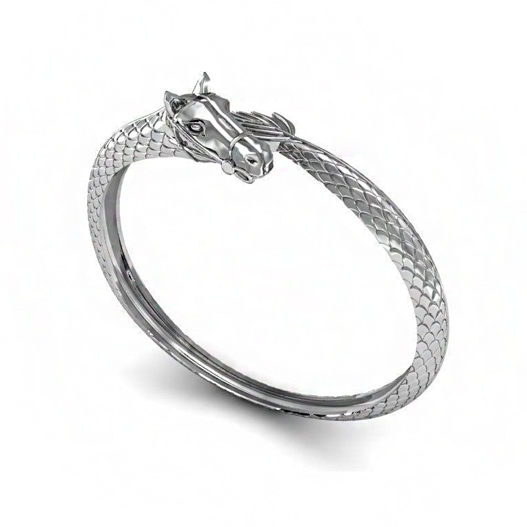 18 kt white gold horse face men's cuff bracelet 58 grams - Image 2
