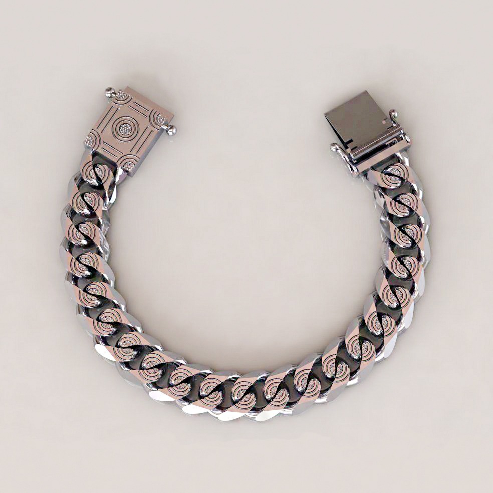18 kt real solid white gold luxury link men's bracelet 80 grams