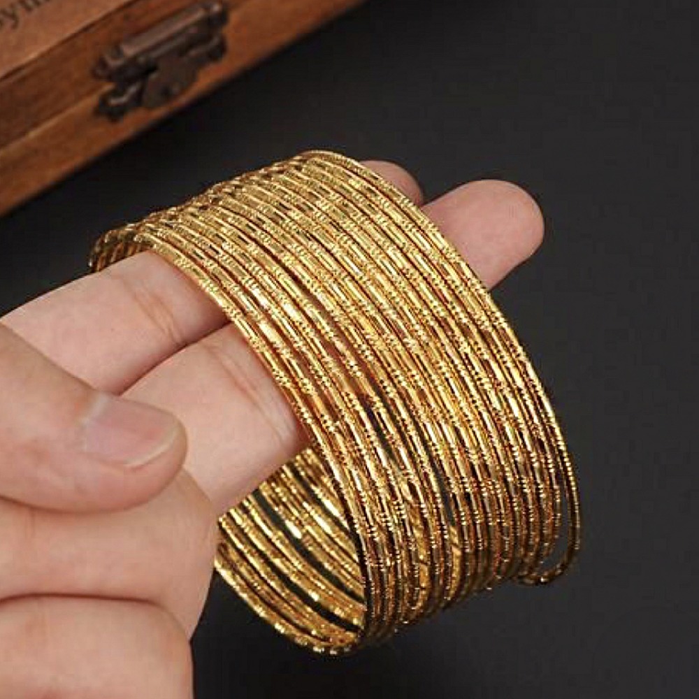 18 k yellow gold 15 pc dubai handmade slip-on bracelet bangles 225 gm
