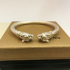 18 kt hallmark real solid white gold leopard face men's bracelet