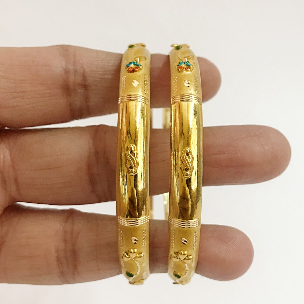 22 kt yellow gold handmade slip-on bracelet bangles 20 gms (2 pieces) - Image 2