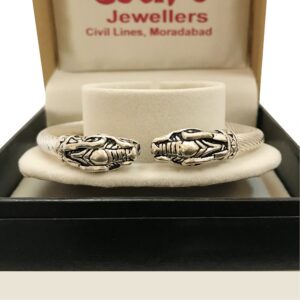 18 kt hallmark real solid white gold snake face men's bracelet 6 mm