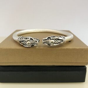 18 kt hallmark real solid white gold snake face men's bracelet 6 mm