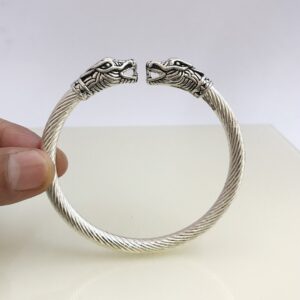 18 kt hallmark real solid white gold snake face men's bracelet 6 mm