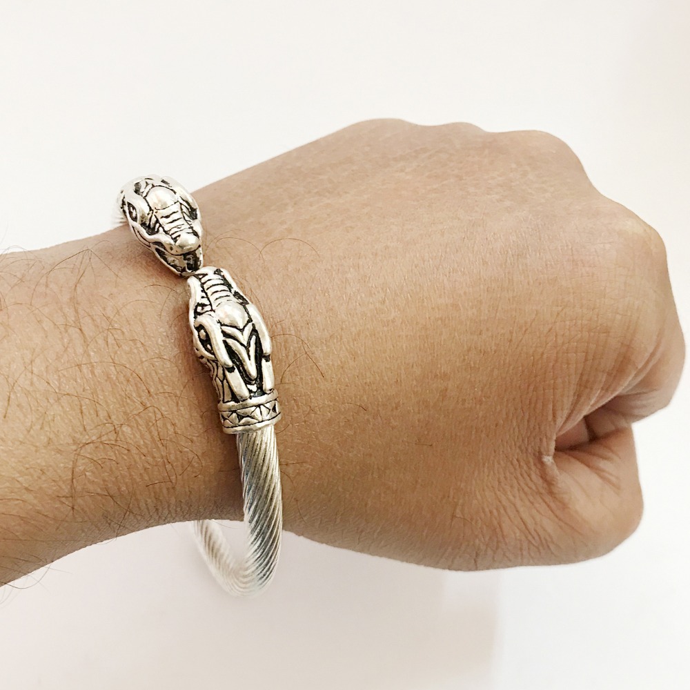 18 kt hallmark real solid white gold snake face men's bracelet 6 mm