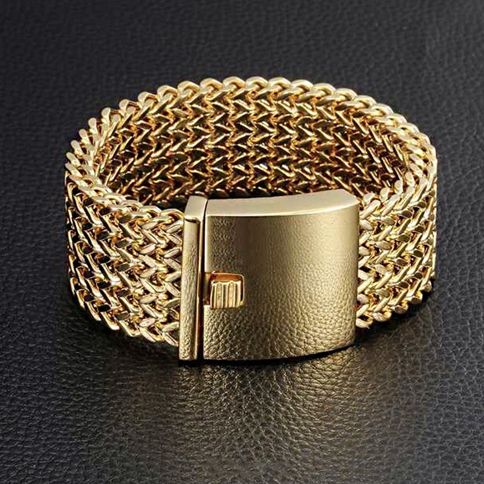 18 kt real solid yellow gold heavy link men's bracelet 90 grams