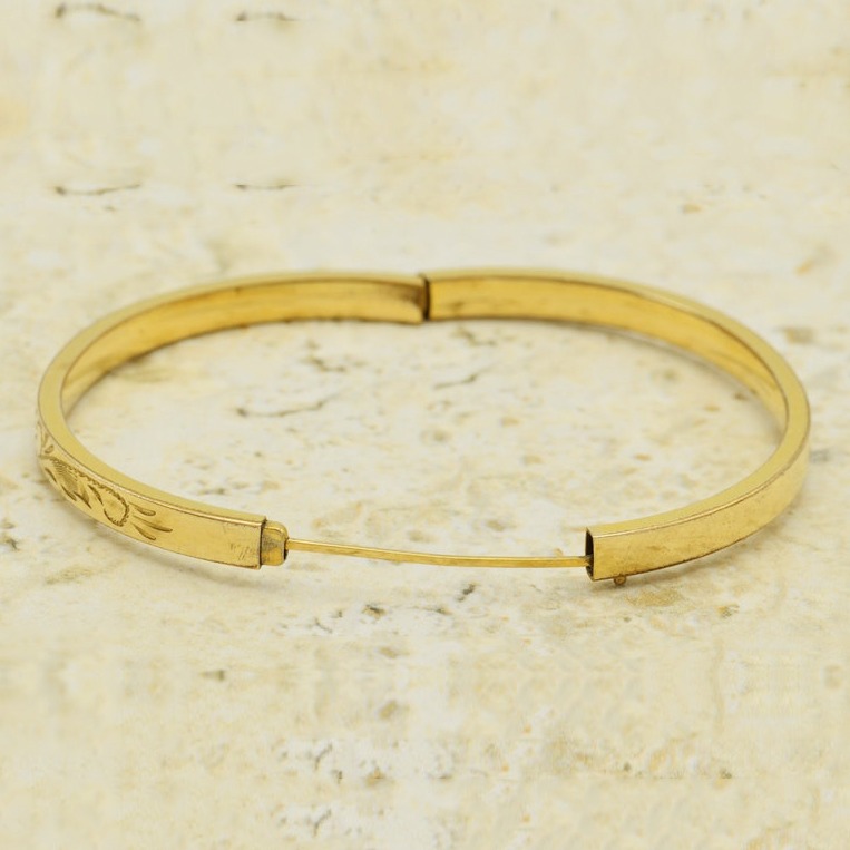 18 kt yellow gold victorian hand engraved women's bracelet bangle 25g