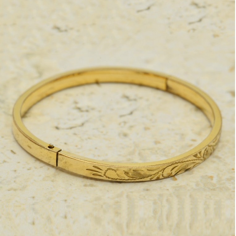 18 kt yellow gold victorian hand engraved women's bracelet bangle 25g