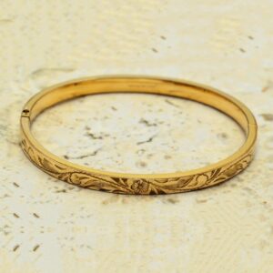 18 kt yellow gold victorian hand engraved women's bracelet bangle 25g