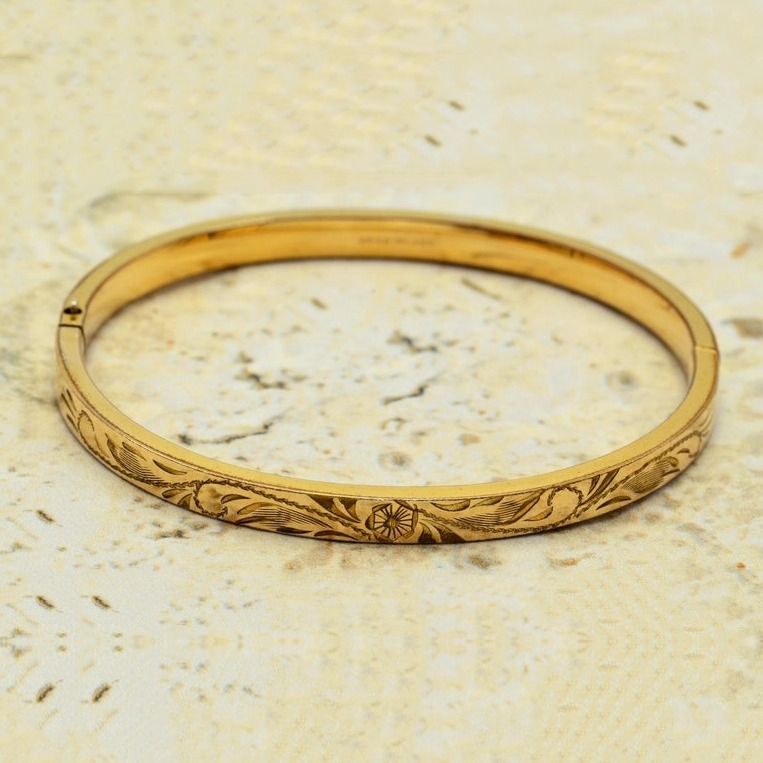 18 kt yellow gold victorian hand engraved women's bracelet bangle 25g