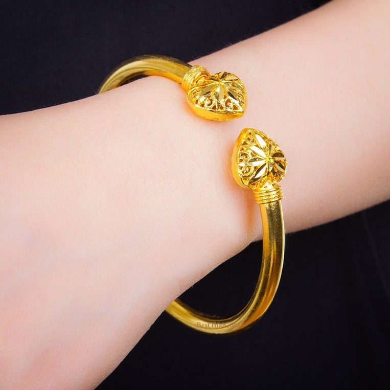 22 Kt Stamped Real Solid Yellow Gold Handmade Women's Heart Bracelet Bangle 25g