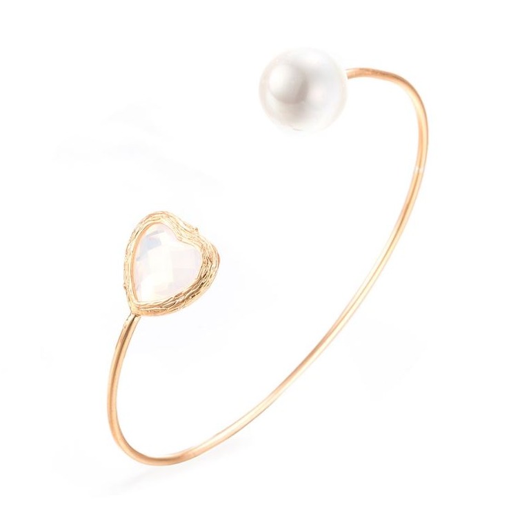 14 kt rose gold moonstone & pearl cuff bracelet bangle women