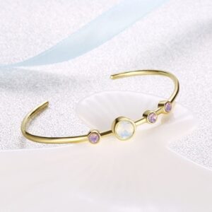18 Kt Yellow Gold Moon Stone Cuff Bracelet Bangle Women