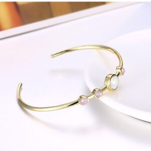 18 Kt Yellow Gold Moon Stone Cuff Bracelet Bangle Women