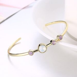 18 Kt Yellow Gold Moon Stone Cuff Bracelet Bangle Women