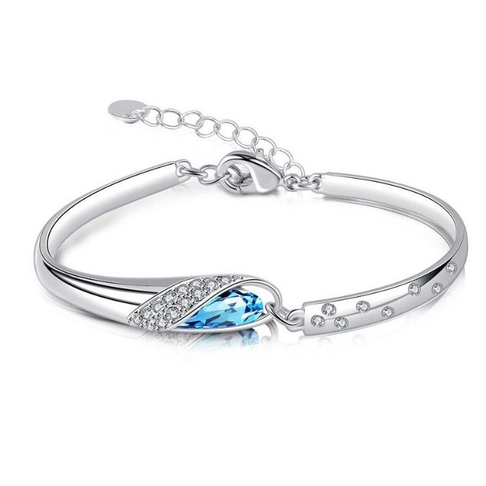 14Kt White Gold Aquamarine Cubic Zirconia CZ Bracelet Bangle