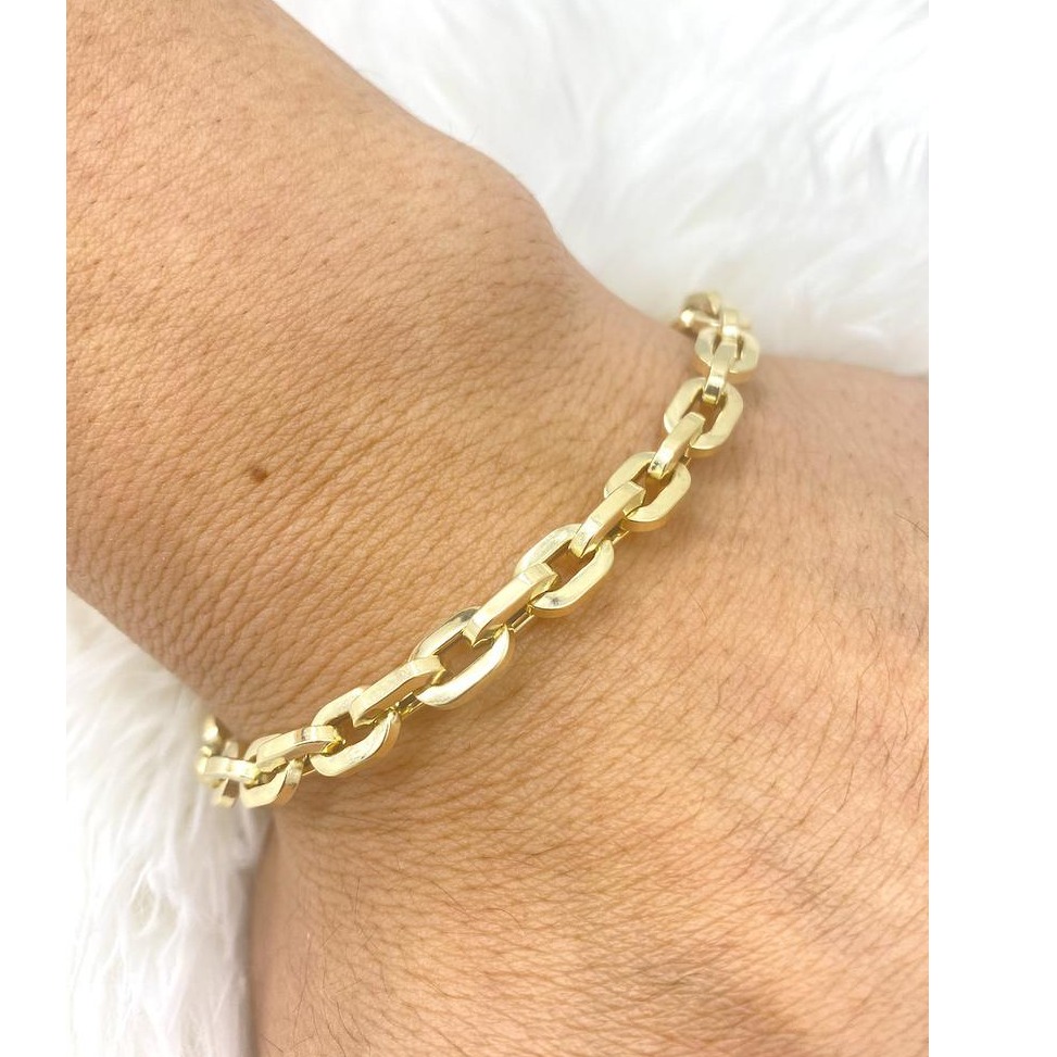 18 Kt Yellow Gold Oval Cable Link Paperclip Bracelet Bangle 6 MM 20g