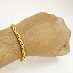 22 Kt Yellow Gold Hallmark Men's Byzantine Bracelet 9 Gm Wide 5 MM