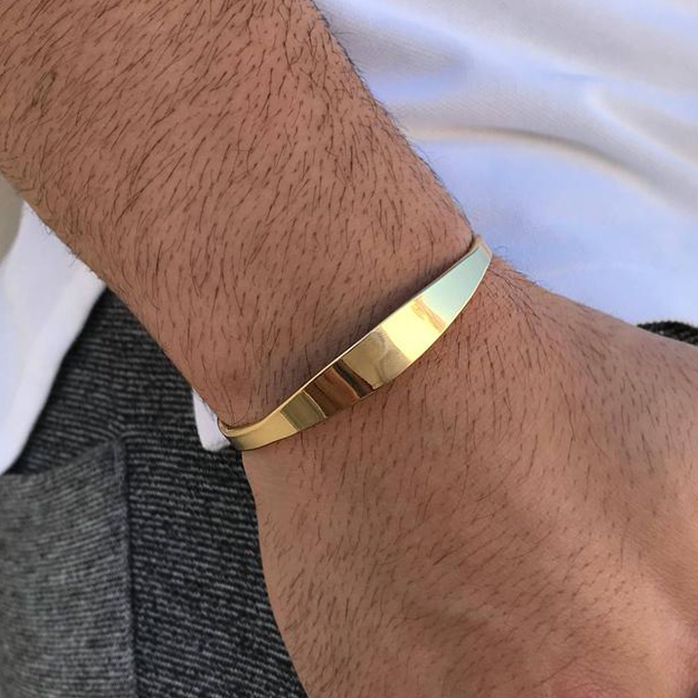 18 Kt Hallmark Real Solid Yellow Gold Men's Cuff Bracelet 15 Grams