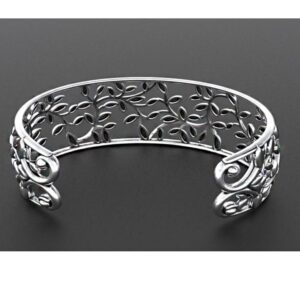 18 kt solid white gold leaves cuff women bracelet 50.360 gram