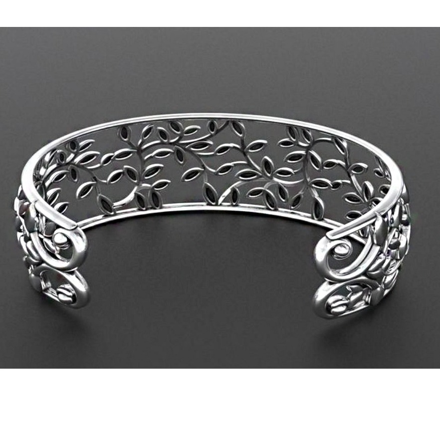 18 kt solid white gold leaves cuff women bracelet 50.360 gram