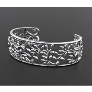 18 kt solid white gold leaves cuff women bracelet 50.360 gram