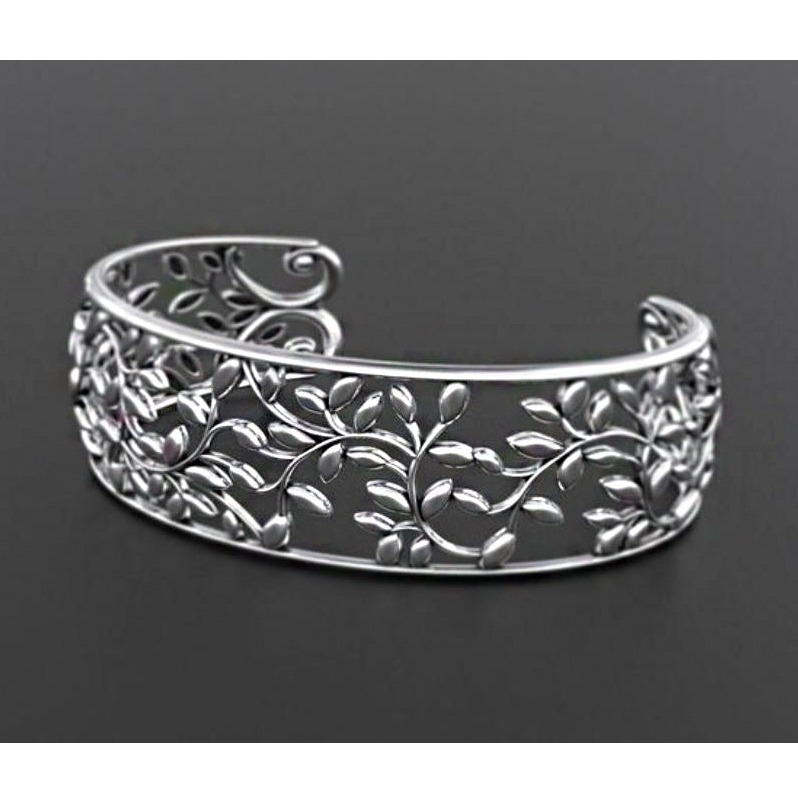 18 kt solid white gold leaves cuff women bracelet 50.360 gram