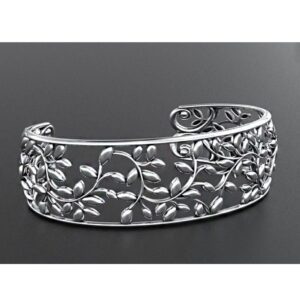 18 kt solid white gold leaves cuff women bracelet 50.360 gram