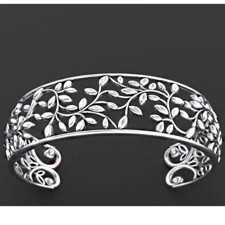 18 kt solid white gold leaves cuff women bracelet 50.360 gram