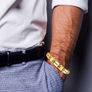 18 Kt Hallmark Real Solid Yellow Gold Link Men's Bracelet 25 Grams