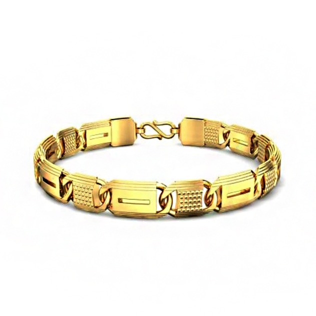18 Kt Hallmark Real Solid Yellow Gold Link Men's Bracelet 25 Grams