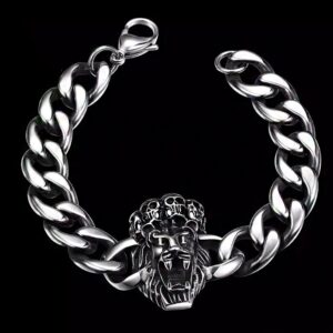 18 Kt White Gold Skull Link Men's Antique Bracelet 85.720 Grams